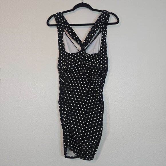 Lauren Ralph Lauren One Piece Swim Dress Women 18W Black Polka Dot Cross Strap - Picture 6 of 12